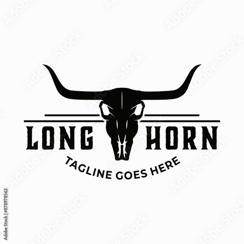 longhorn bull texas skull logo with western wild retro illustration style.