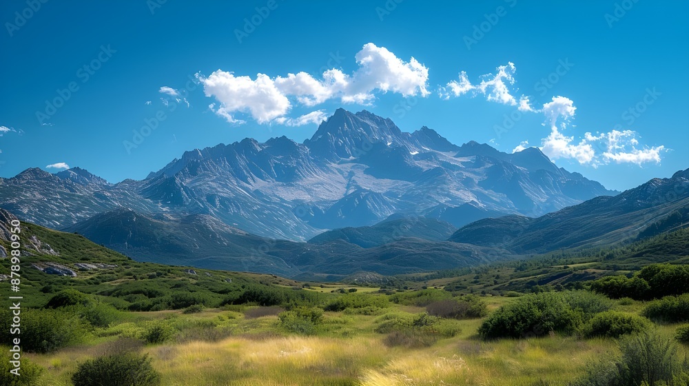 Majestic mountain range under a clear blue sky. Majestic mountain range under a clear blue sky.