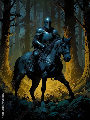 Modern fantasy masterpiece of a wounded knight slumped over on his horse