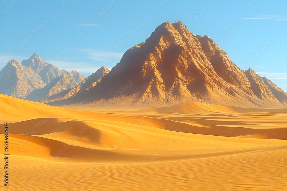 Naklejka premium Majestic Mountain Range Rises Above Expansive Desert Landscape.