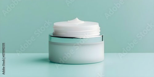 Dermatological care cream for skin irritation relief in a soothing jar packaging. Concept Skin Care, Dermatology, Skin Irritation Relief, Soothing Cream, Jar Packaging photo