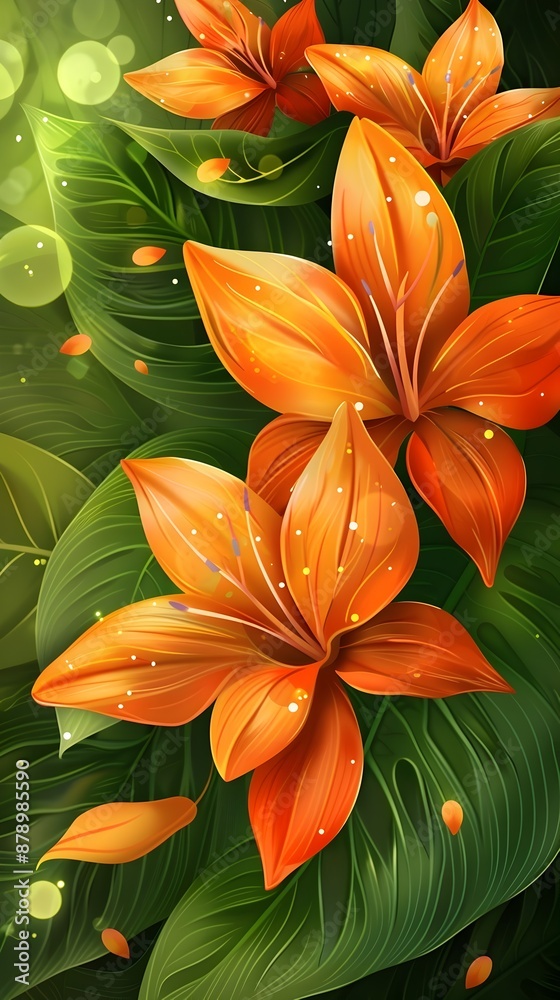 Obraz premium Orange Exotic Spring Flower Vibrant Blossoming Vertical Background for Beautiful Nature Collection Set