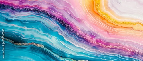 Wallpaper Mural Vibrant abstract fluid art with colorful swirls of pink, blue, and yellow, resembling geological formations and natural patterns. Torontodigital.ca