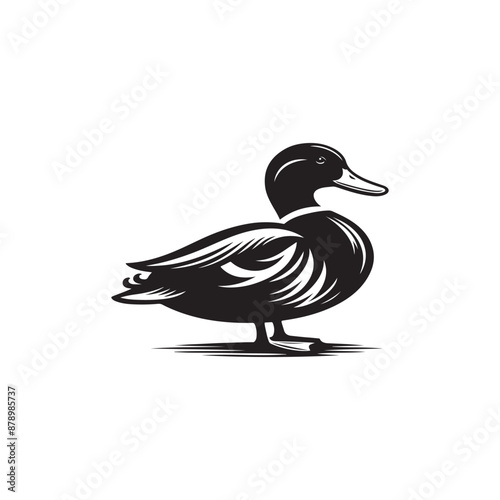 Black and white silhouette duck vector illustration. Silhouette illustration of a duck. vector logo