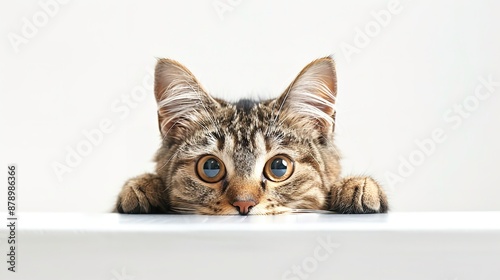 Cute cat peeking out of blank banner © Devian Art