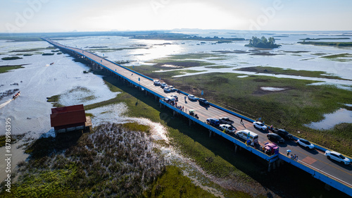 The Bridge over Thale Noi is the longest bridge in Phatthalung Province, southern Thailand, Asia. photo