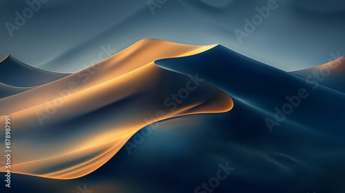 desert dune landscape, dark blue and gold gradient, glow abstract wallpaper
