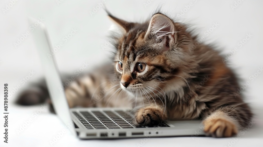 the cat is working on a laptop the cat is working on a laptop