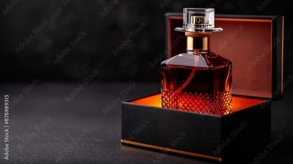 Scented box with a luxurious finish, unveiling a beautifully crafted bottle, surrounded by a warm, inviting glow Scented box with a luxurious finish, unveiling a beautifully crafted bottle, surrounded by a warm, inviting glow