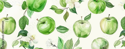Fruits pattern. Watercolor summer illustration.Abstract background. Apples banner