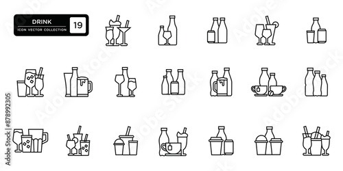 Drink icons collection, various drinks, vector icon templates editable and resizable