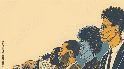 Black History Month Minimalist Doodle Page Print Border Design with Thurgood Marshall Shirley Chisholm James Baldwin Portrait Sketch photo