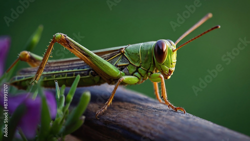 closeup of a grasshopper insect in the wildlife ecosystem invertebrate biodiversity