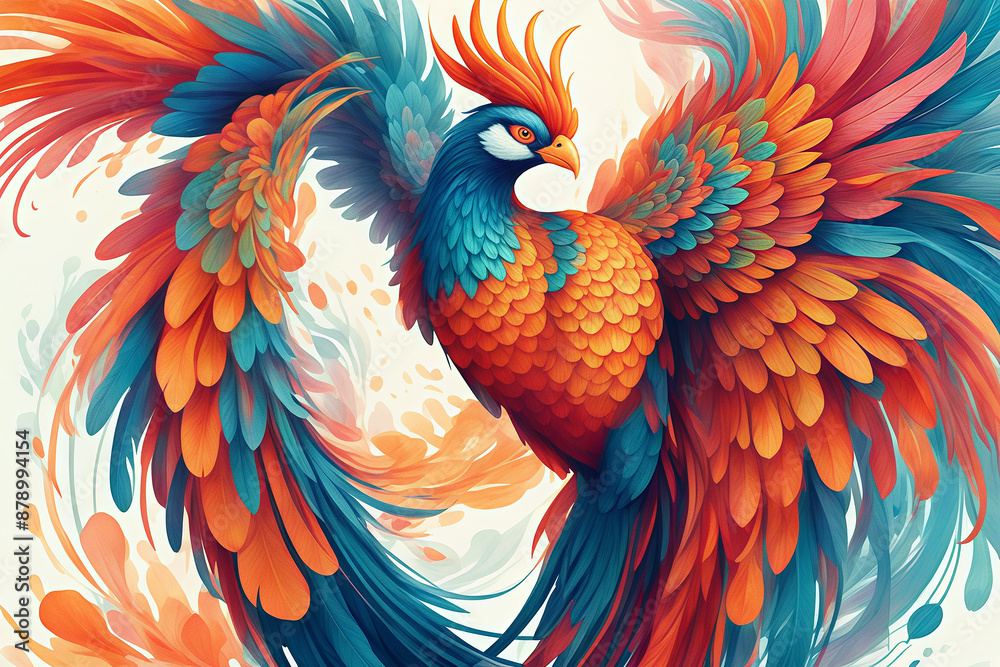 Obraz premium Hand-painted colorful phoenix portrait illustration