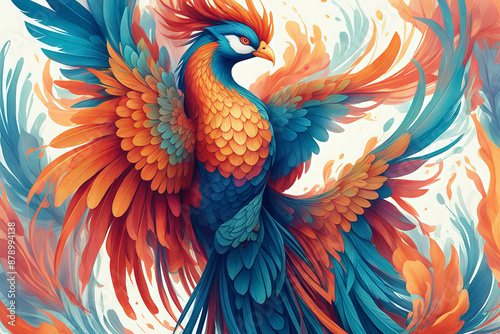 Hand-painted colorful phoenix portrait illustration