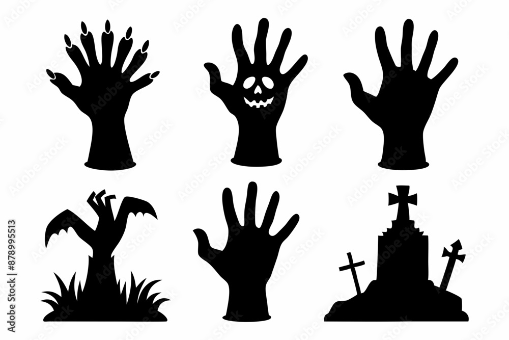 
Set of Zombie hands black silhouette. Spooky zombie hands silhouette vector collection of Halloween, Zombie hands silhouette

