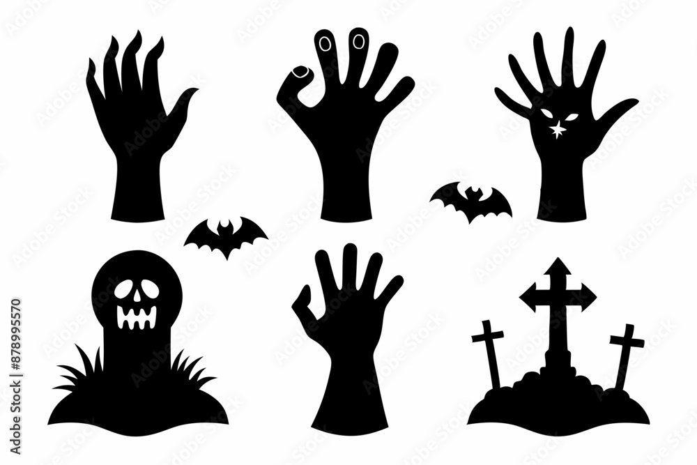 Fototapeta premium Set of Zombie hands black silhouette. Spooky zombie hands silhouette vector collection of Halloween, Zombie hands silhouette 