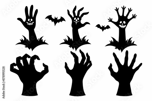 
Set of Zombie hands black silhouette. Spooky zombie hands silhouette vector collection of Halloween, Zombie hands silhouette
