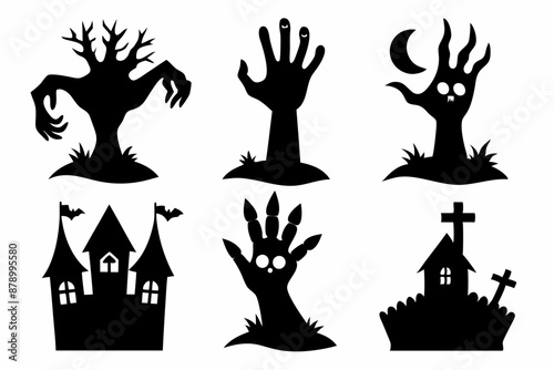  Set of Zombie hands black silhouette. Spooky zombie hands silhouette vector collection of Halloween, Zombie hands silhouette 