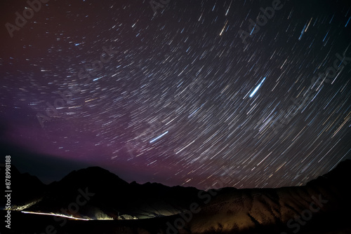 mountains sky tracks road stars night