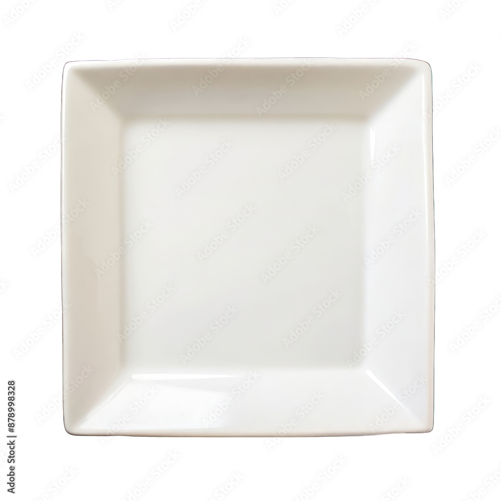 Empty white square plate top view isolated on transparent background Empty white square plate top view isolated on transparent background
