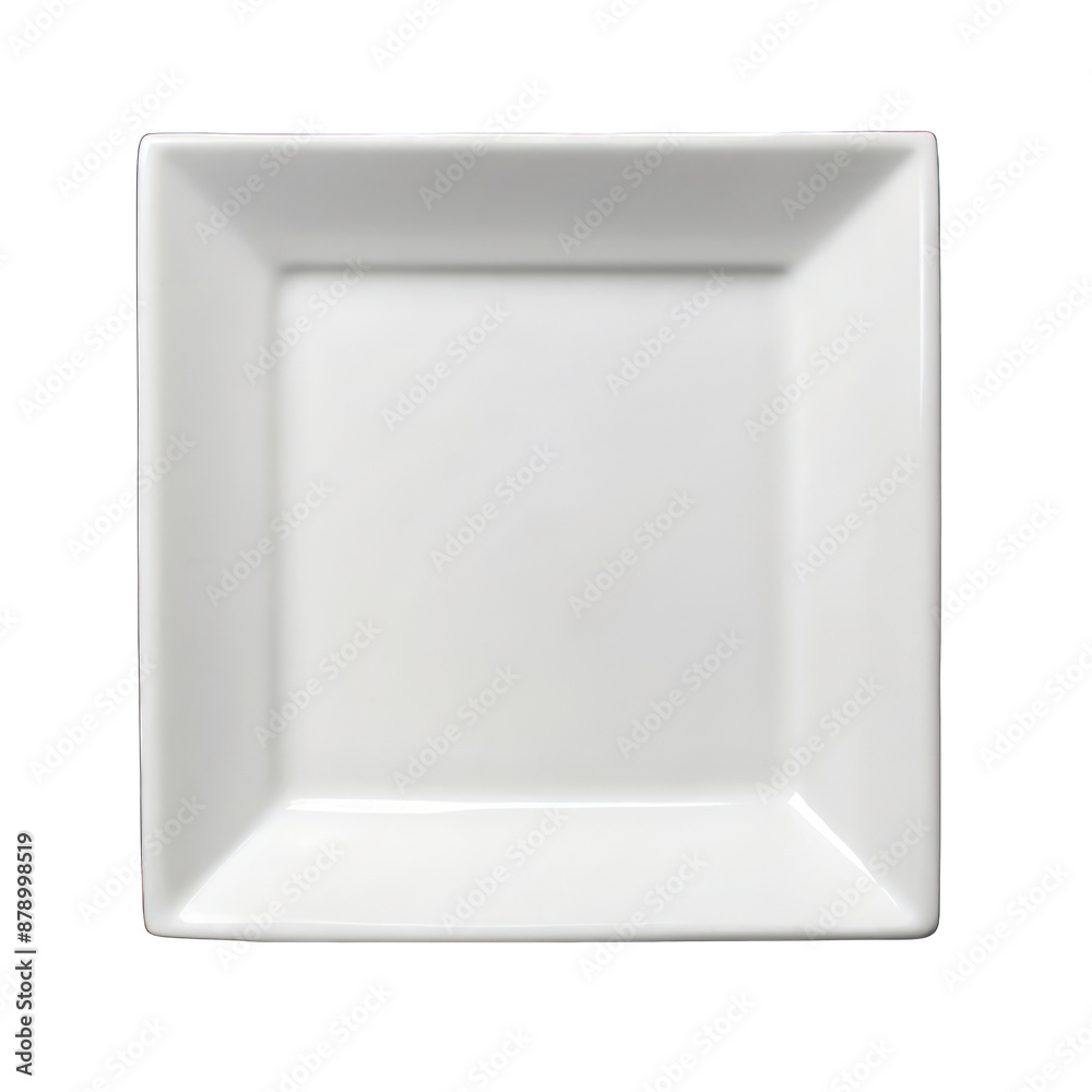 Empty white square plate top view isolated on transparent background Empty white square plate top view isolated on transparent background