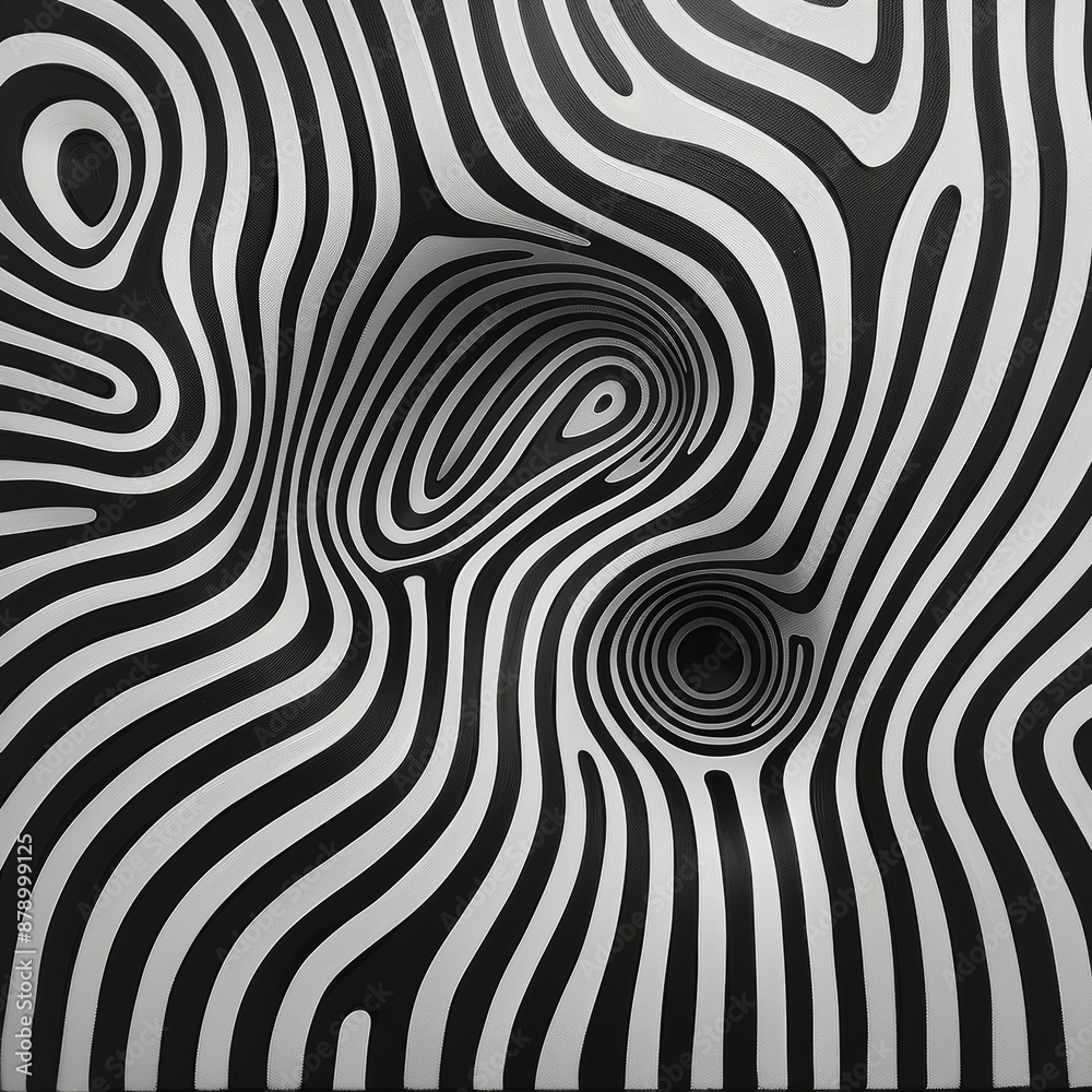 Swirling into the Abyss: A mesmerizing optical illusion of black and white stripes creates a vortex, drawing the eye into its hypnotic depths. Swirling into the Abyss: A mesmerizing optical illusion of black and white stripes creates a vortex, drawing the eye into its hypnotic depths.