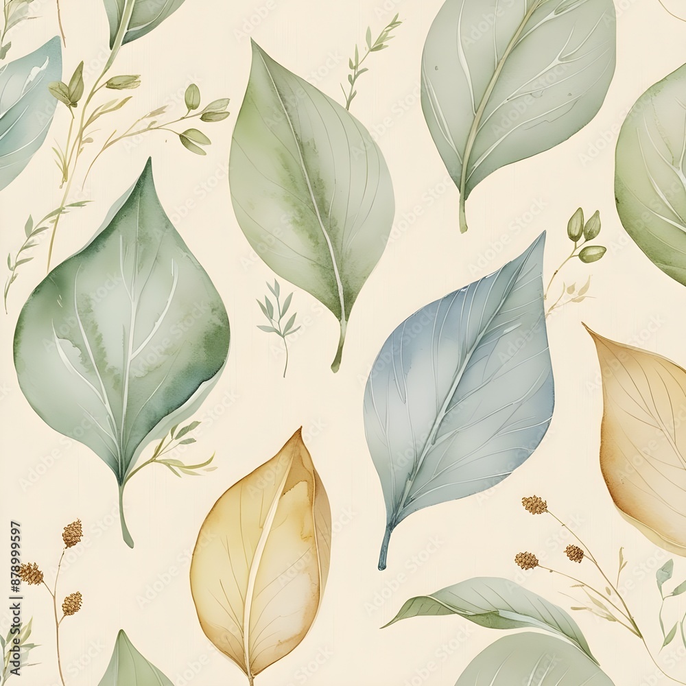 Watercolor leaves, wallpaper Generative AI 