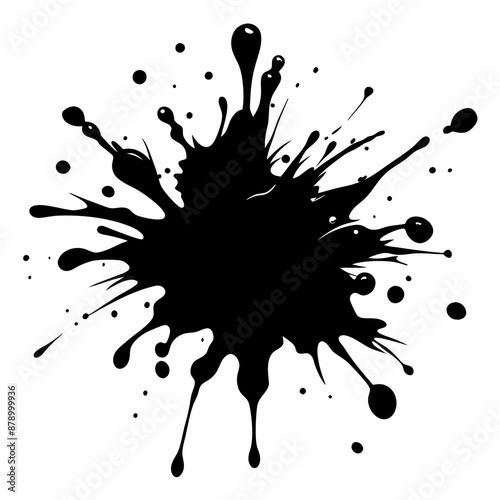 Black Ink Splatter on White Background   Abstract Grunge Design Element