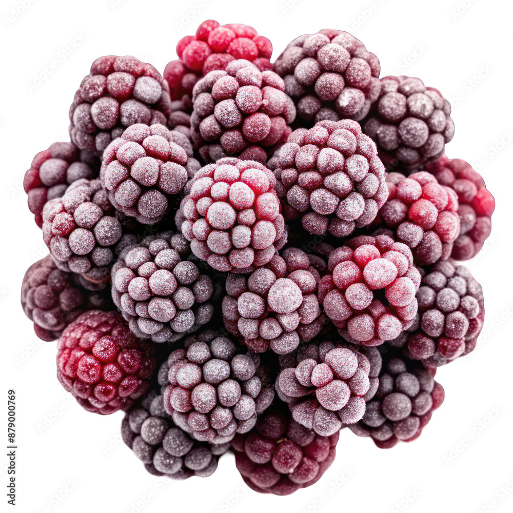 Fototapeta premium Frozen blackberries top view isolated on transparent background