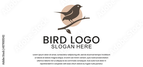 bird logo on a tree branch, in a simple premium vector style photo