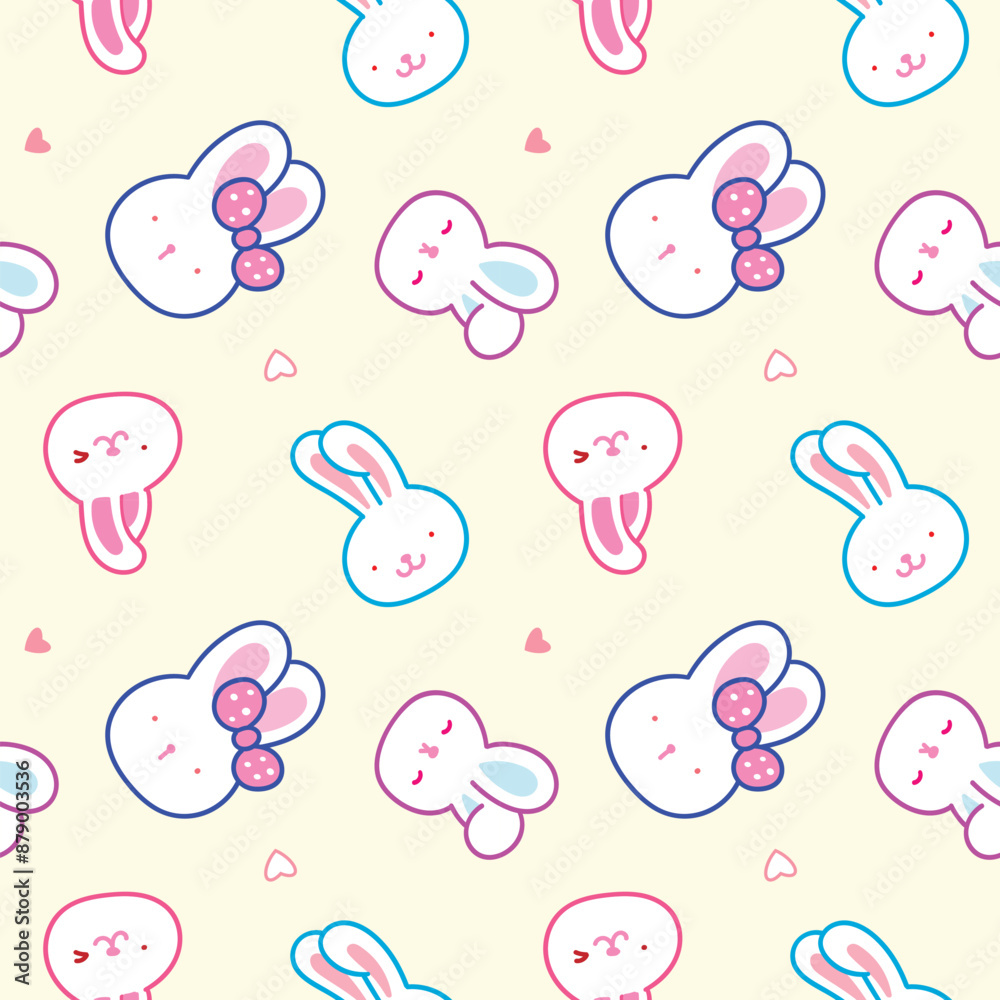 Seamless Pattern with Cartoon Rabbit Face Design on Light Yellow Background Seamless Pattern with Cartoon Rabbit Face Design on Light Yellow Background
