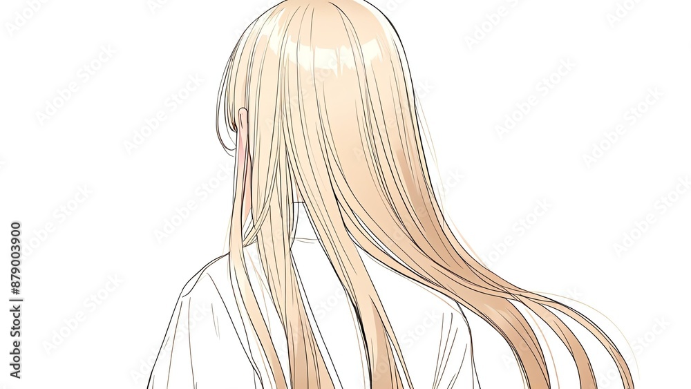 Back view of beautiful long shiny straight hair of a woman on plain white background, bg Back view of beautiful long shiny straight hair of a woman on plain white background, bg