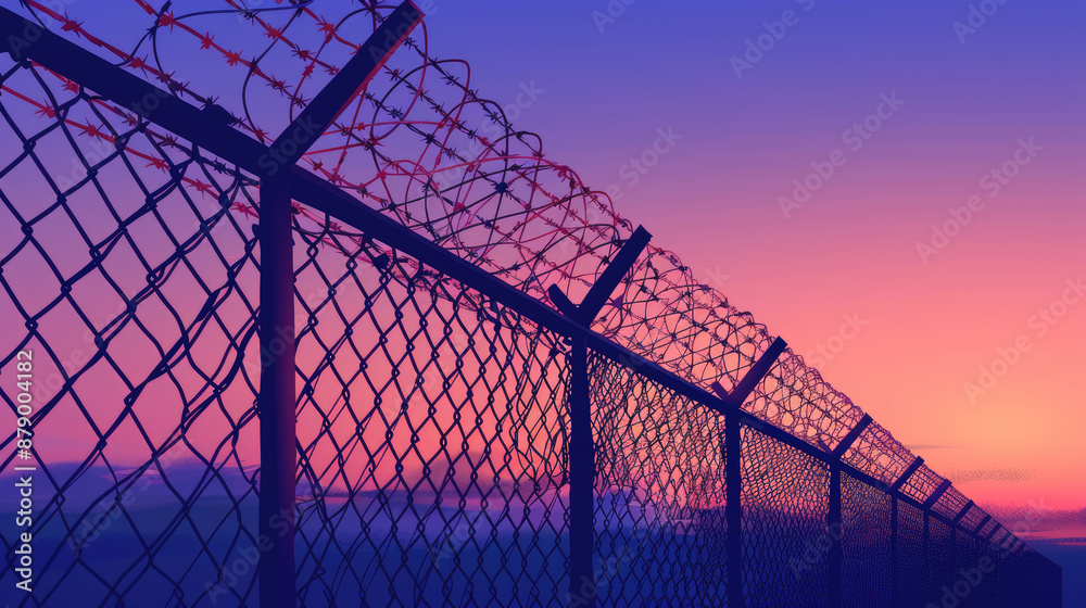 Prison security fence. Barbed wire security fence