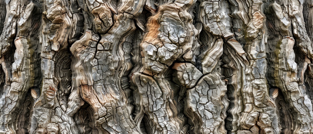 Panoramic close-up, high detail scan of gnarled cypress tree bark texture, Generative AI Panoramic close-up, high detail scan of gnarled cypress tree bark texture, Generative AI