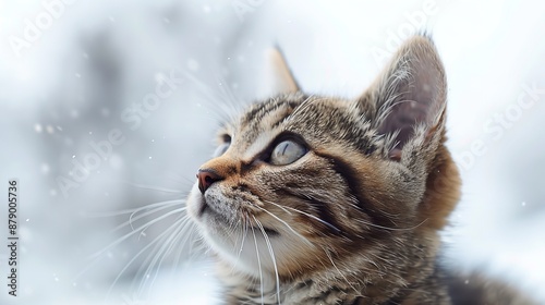 Alert Tabby Cat on White Background