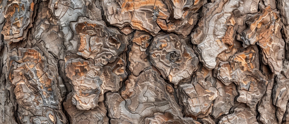Panoramic close-up, high detail scan of knotted walnut tree bark texture, Generative AI Panoramic close-up, high detail scan of knotted walnut tree bark texture, Generative AI