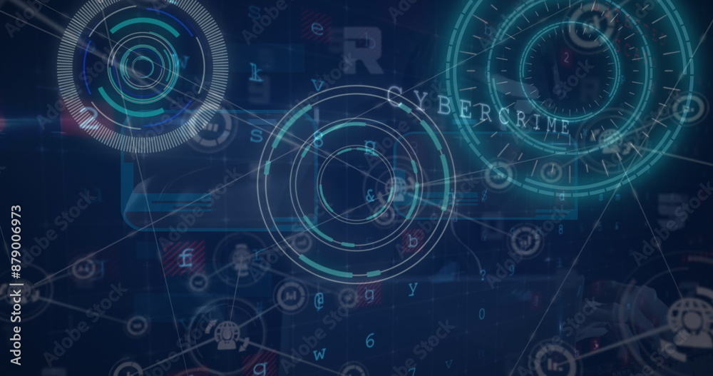 Image of digital circles and profile icons interconnecting with lines and text