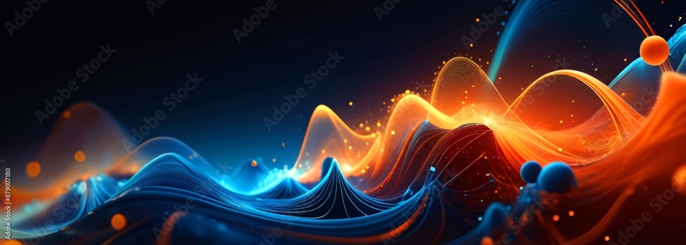 Obraz premium Digital science futuristic technology light rays stripes lines light background. AI generated, 3d Futuristic Cosmic Design. Technology Background. Visual Presentation on the Analysis of Big Data.