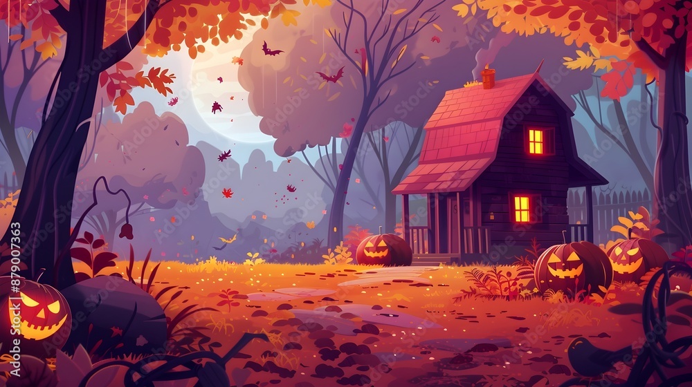 Autumn Foliage Forest Outdoor Park Background Cartoonish Minimal Banner Print Design