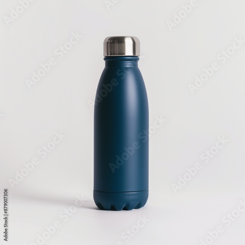 mock up empty blue water bottle thermos, white background, Ai generated Images