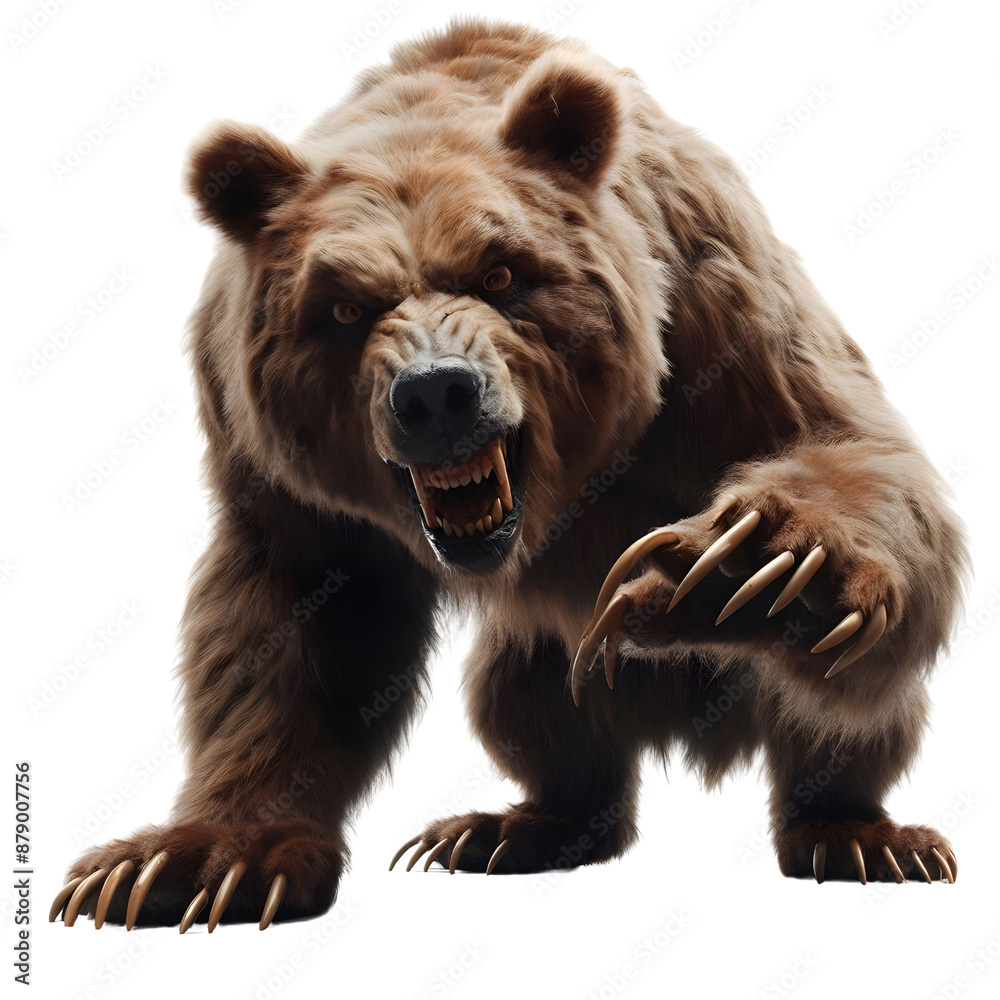 Fototapeta premium a scary looking bear, 3d rendering, isolated on transparent background