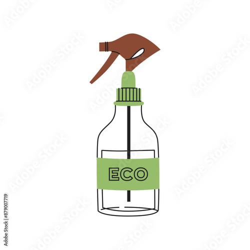 Eco-friendly cleaning spray. Flat vector illustration of homemade green cleaner ingredients. Green housework stuff. Zero waste housekeeping concept.