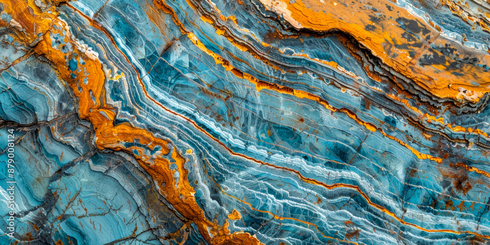 Abstract Natural Mineral Rock Texture with Striking Blue and Orange Layers Abstract Natural Mineral Rock Texture with Striking Blue and Orange Layers