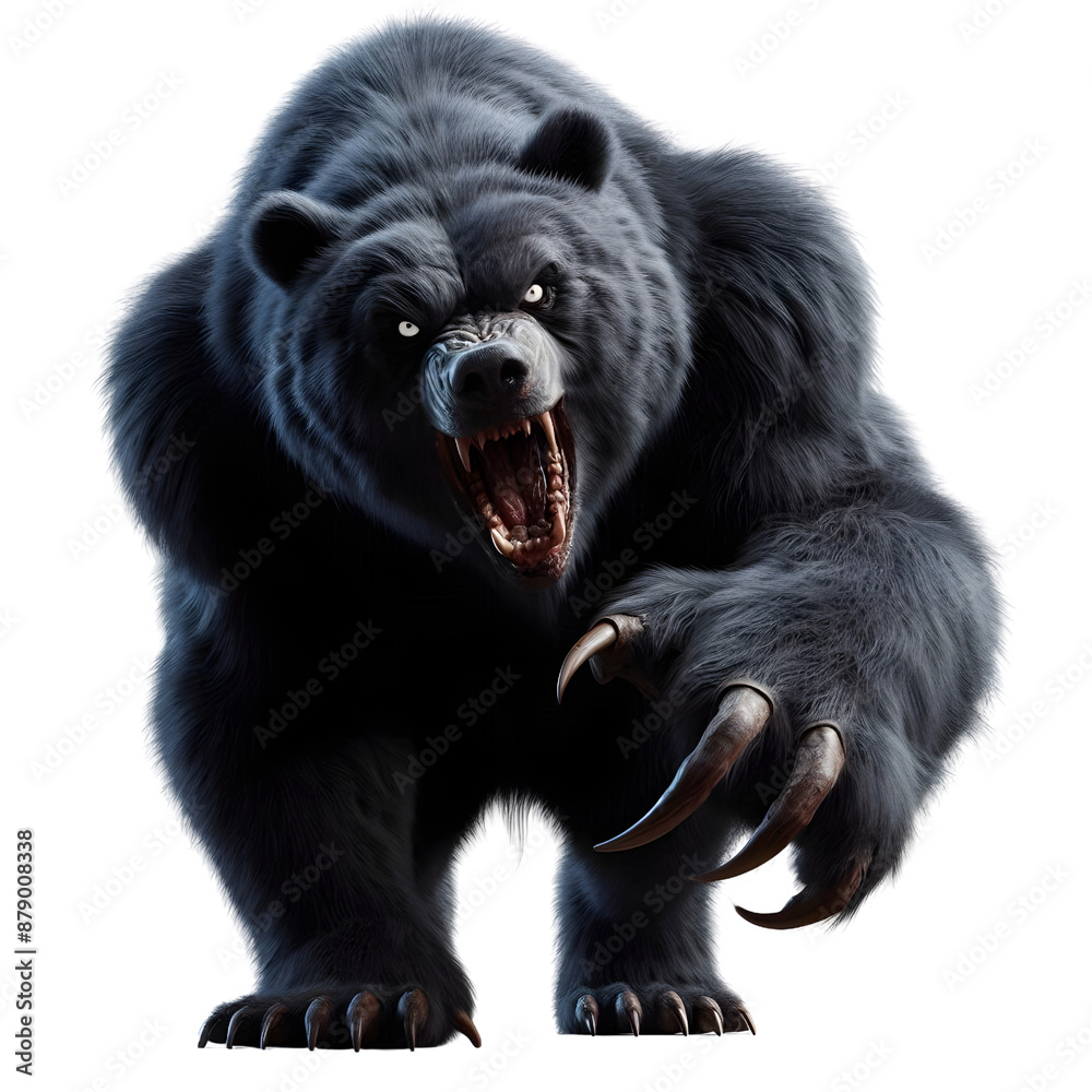 a scary looking bear, 3d rendering, isolated on transparent background