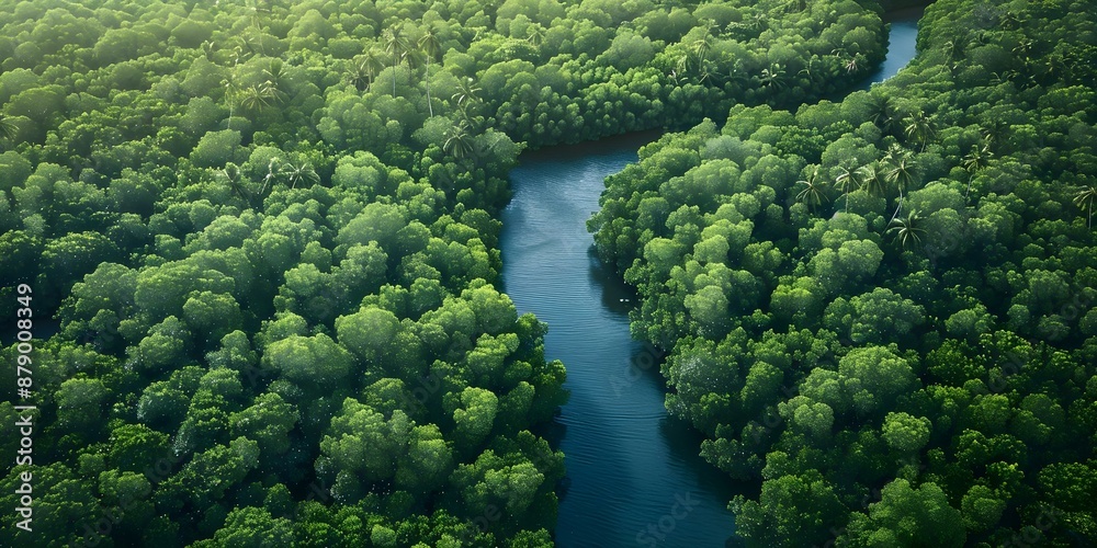 Capturing CO2 for Carbon Neutrality Aerial View of Lush Mangrove Forest. Concept Climate Change, Carbon Neutrality, CO2 Capture, Aerial Photography, Mangrove Forests Capturing CO2 for Carbon Neutrality Aerial View of Lush Mangrove Forest. Concept Climate Change, Carbon Neutrality, CO2 Capture, Aerial Photography, Mangrove Forests