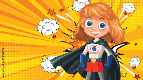 Young superhero girl with a vibrant background