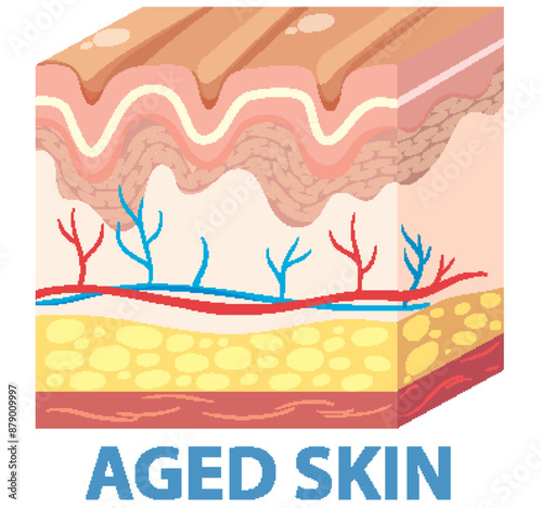 Cross-section showing aged skin structure and layers