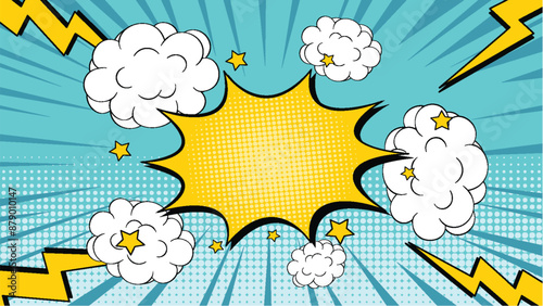 Dynamic comic-style explosion with clouds and lightning
