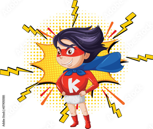 Young superhero with lightning background